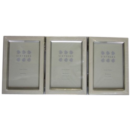 Sixtrees Zurich White Enamel and Silver Plate Triple 6x4 Photo Frame