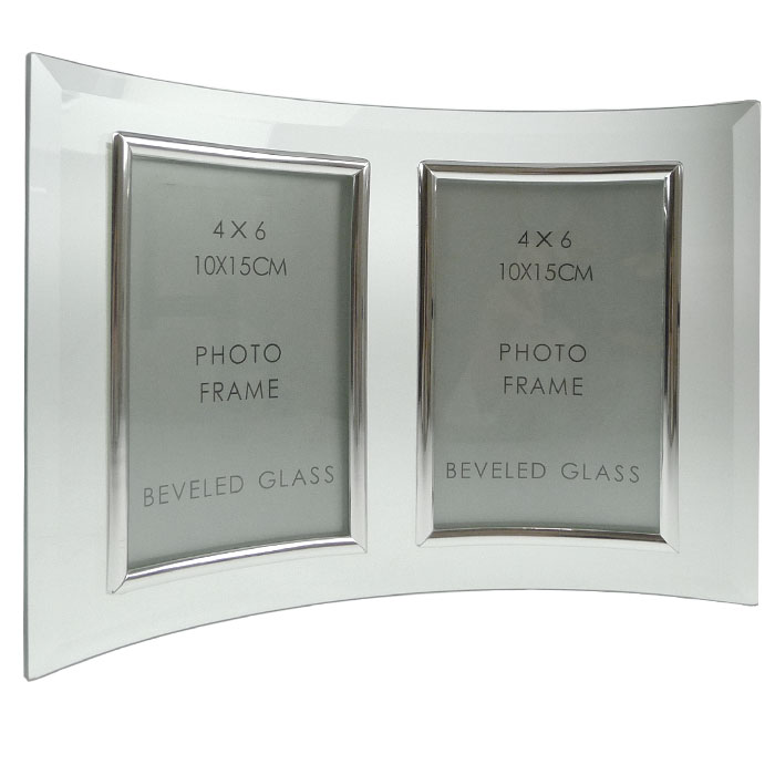 Curved Bevelled Glass Silver 6x4 Photo Frame Double Vertical - Photo